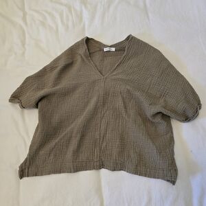 Casual V-Neck Textured Blouse - Taupe